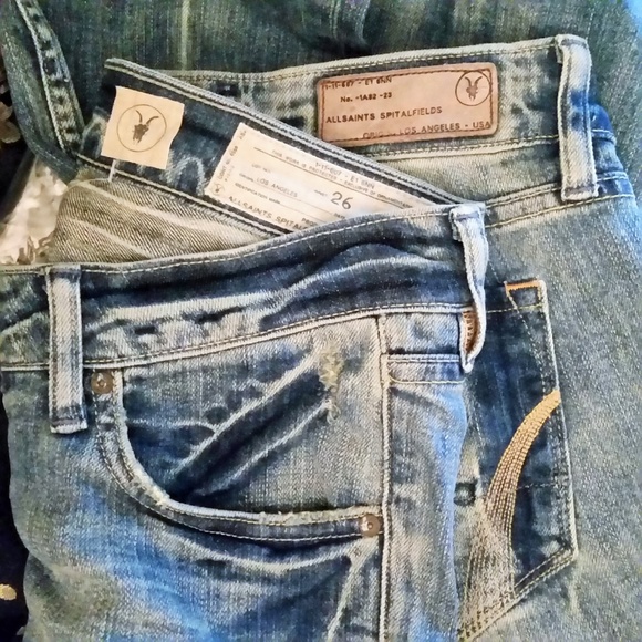 AllSaints Distressed  Tolvan Drainpipe Jeans Denim - Picture 6 of 8